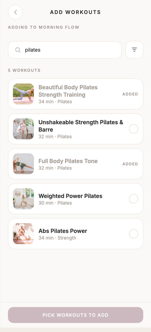 BURN app: adding workouts from the library
