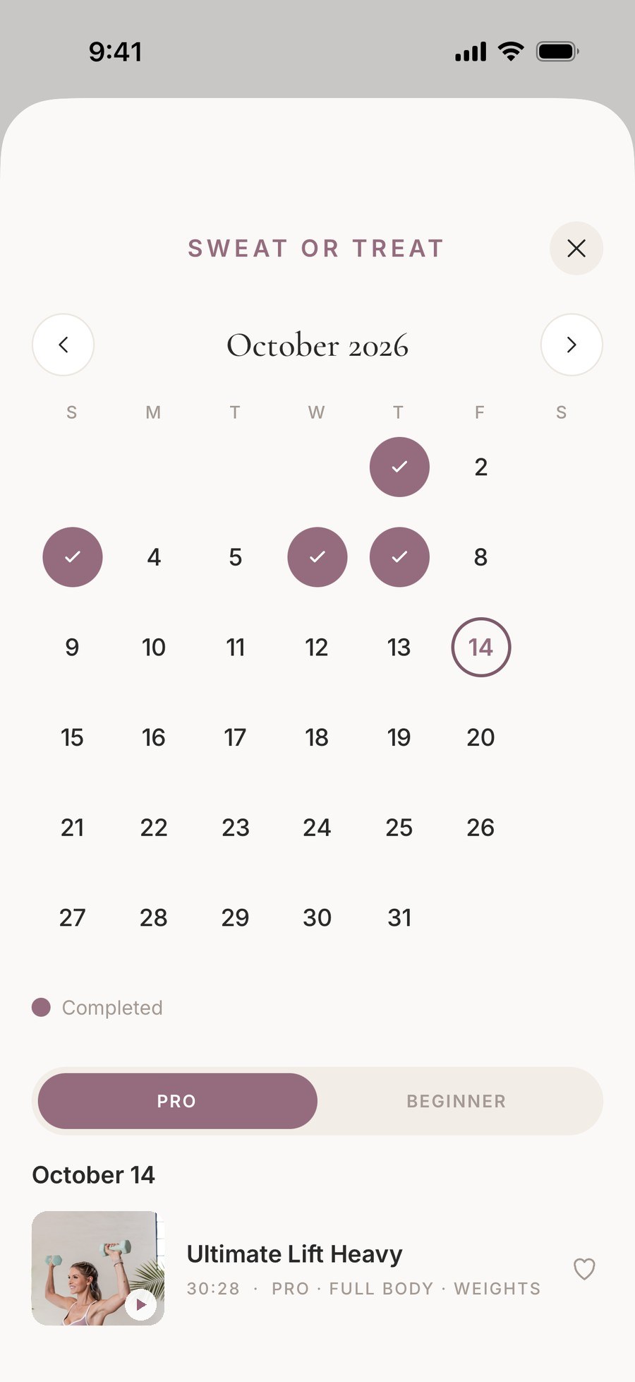 BURN app challenge calendar for October, with completed days ticked