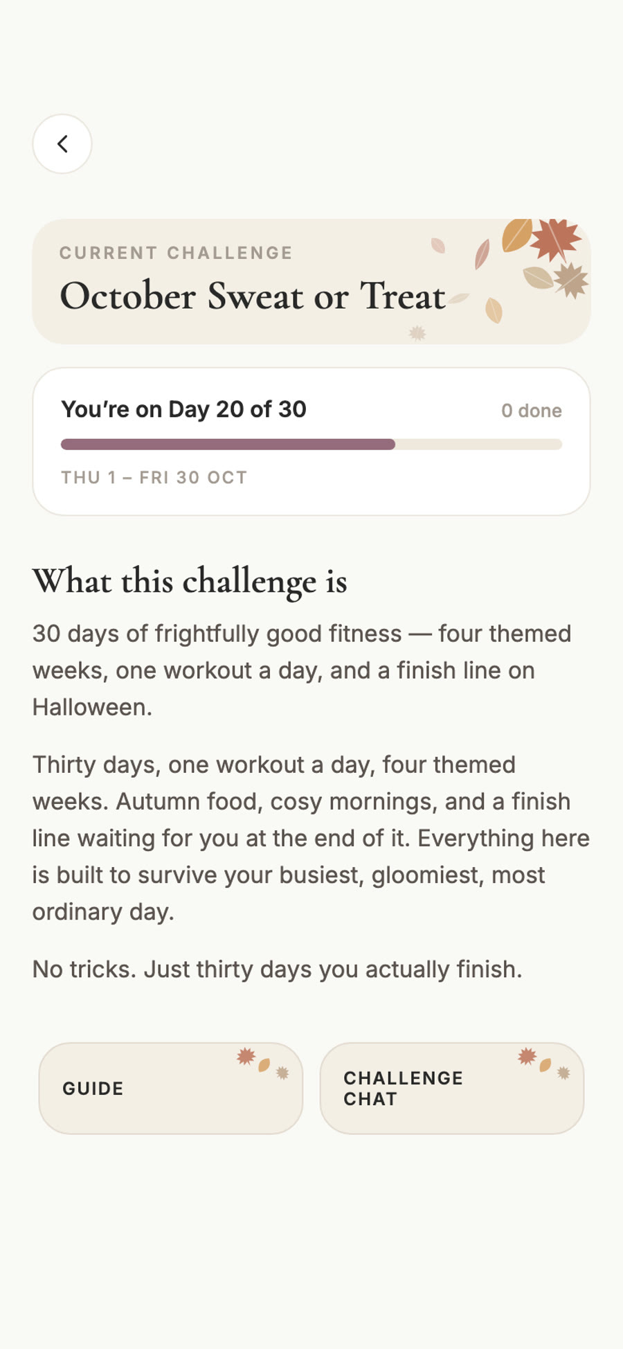 BURN app monthly challenge screen on iPhone