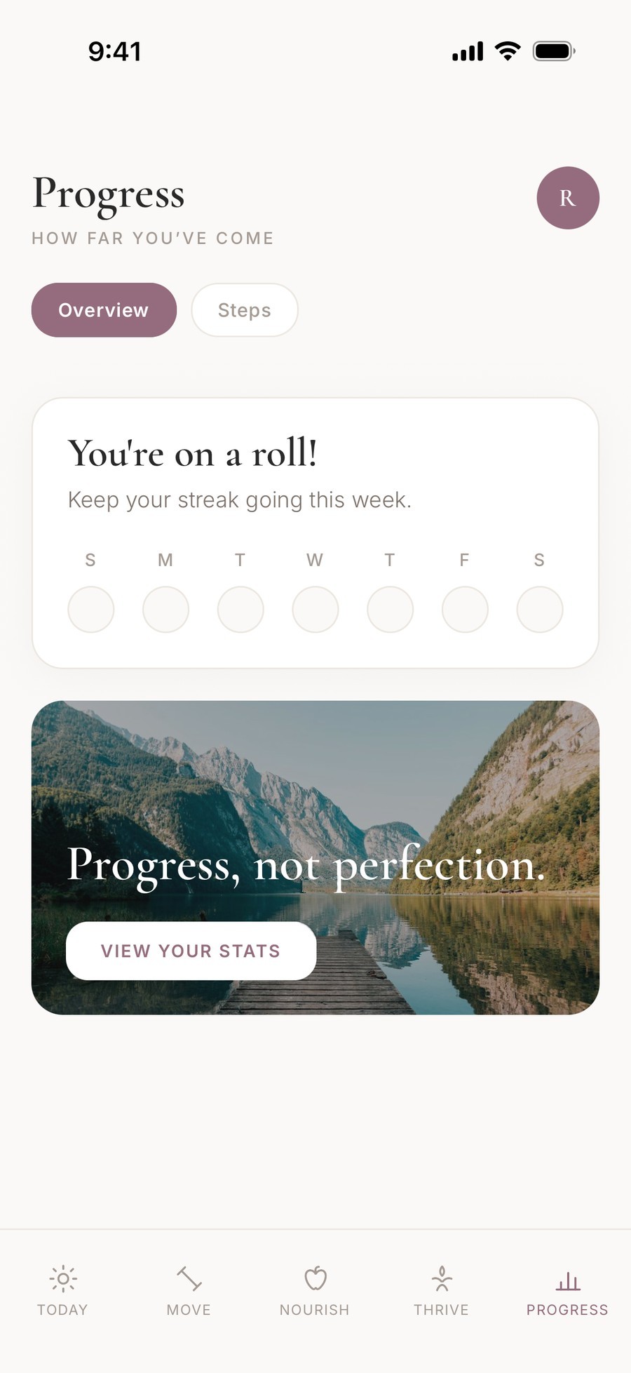 BURN app Progress screen on iPhone